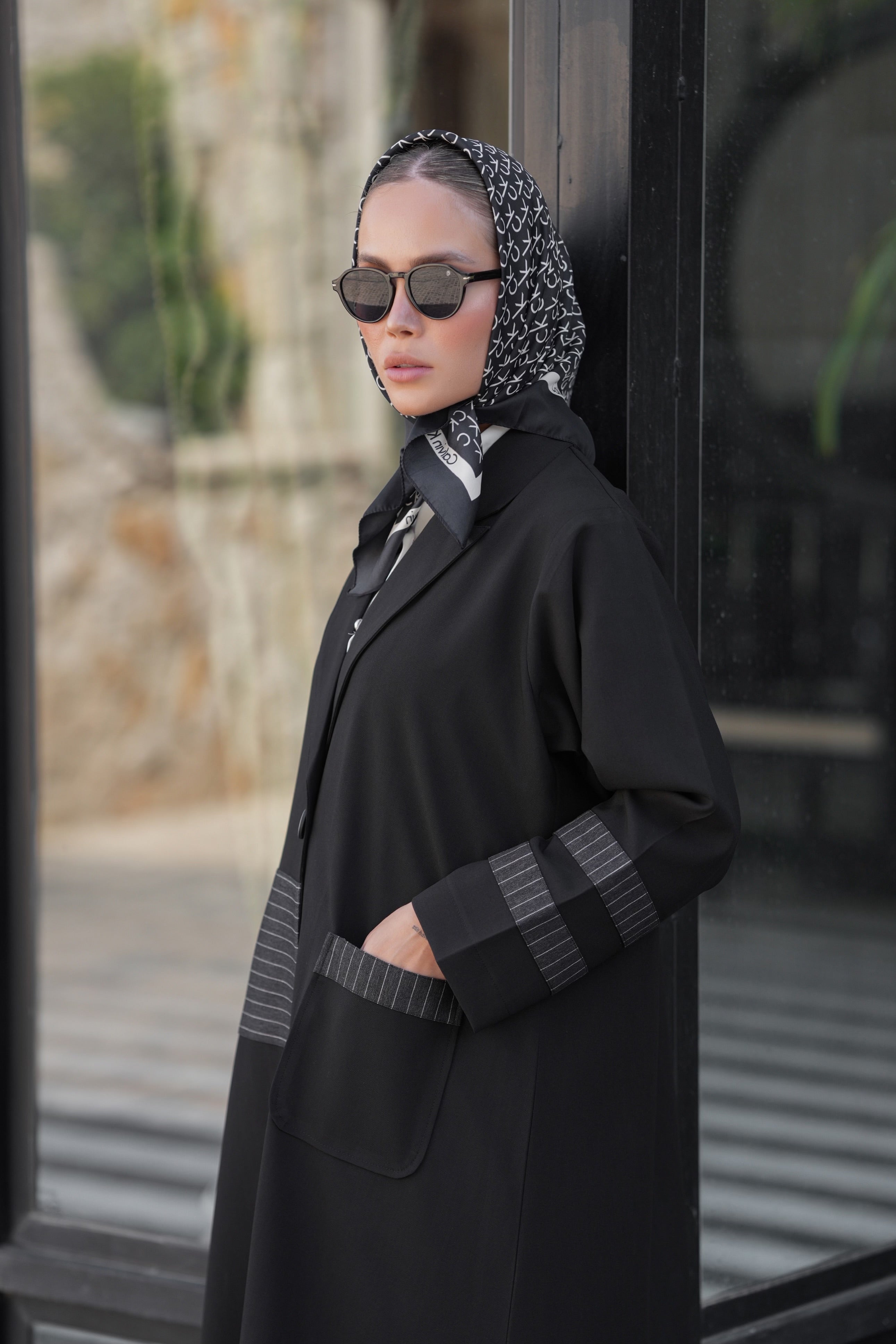 بليزر كريب جاكارد x جينز مقلم